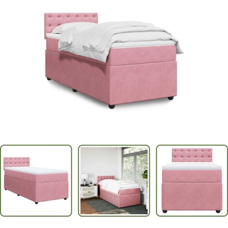 Colchón de muelles ensacados -  Cama box spring con colchón terciopelo rosa 100x200 cm