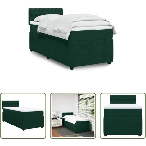 Colchón de muelles ensacados -  Cama box spring con colchón terciopelo verde oscuro 100x200 cm