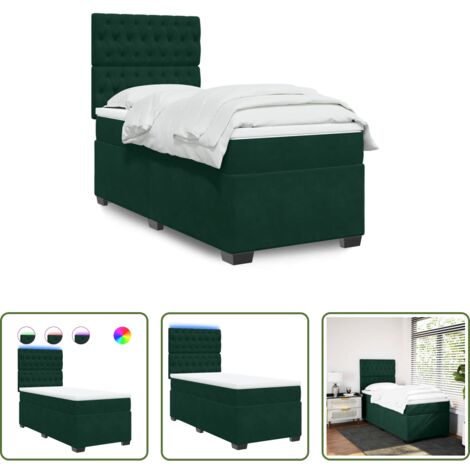 Colchón de muelles ensacados -  Cama box spring con colchón terciopelo verde oscuro 80x200 cm