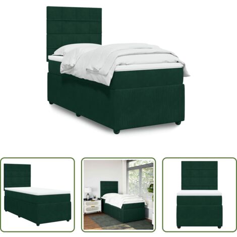 Colchón de muelles ensacados -  Cama box spring con colchón terciopelo verde oscuro 80x200 cm