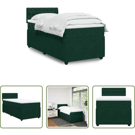 Colchón de muelles ensacados -  Cama box spring con colchón terciopelo verde oscuro 90x190 cm