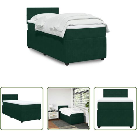 Colchón de muelles ensacados -  Cama box spring con colchón terciopelo verde oscuro 90x190 cm