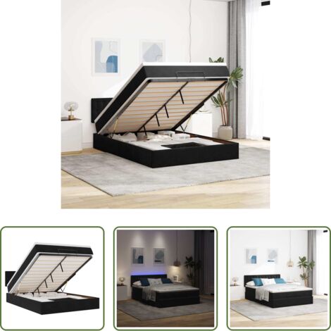 Colchón de muelles ensacados -  Estructura cama otomana colchón terciopelo negro 140x200cm