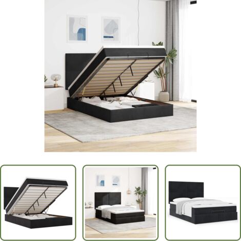 Colchón de muelles ensacados -  Estructura cama otomana colchones terciopelo negro 140x200cm
