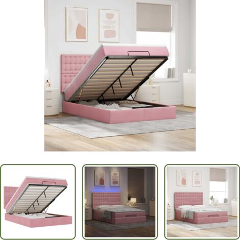 Colchón de muelles ensacados -  Estructura cama otomana colchones terciopelo rosa 140x200cm
