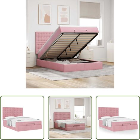 Colchón de muelles ensacados -  Estructura cama otomana colchones terciopelo rosa 140x200cm