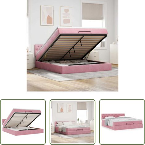 Colchón de muelles ensacados -  Estructura cama otomana con colchón terciopelo rosa 180x200 cm