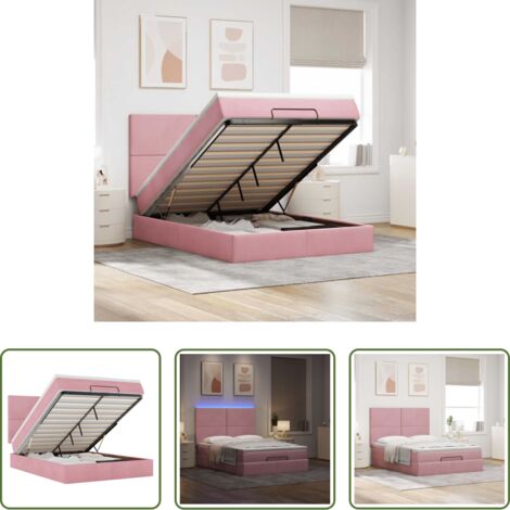 Colchón de muelles ensacados -  Estructura cama otomana con colchones terciopelo rosa 140x190cm