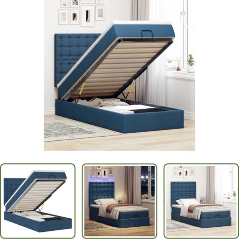 Colchón de muelles ensacados -  Estructura de cama otomana con colchón tela azul 90x190 cm