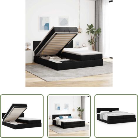 Colchón de muelles ensacados -  Estructura de cama otomana con colchones tela negra 180x200cm