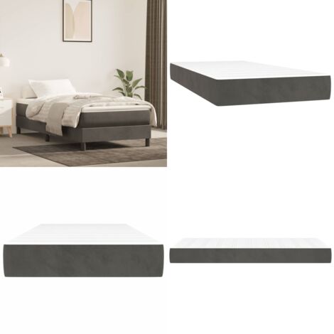 Colchón de muelles ensacados firmeza media terciopelo gris oscuro 90x190x20cm - Firmeza media - Terciopelo gris oscuro