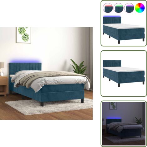 Colchón de muelles ensacados - vidaXL Cama box spring colchón y LED terciopelo azul oscuro 100x200 cm - Cabecero ajustable