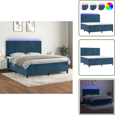 Colchón de muelles ensacados - vidaXL Cama box spring colchón y LED terciopelo azul oscuro 160x200 cm - Cabecero ajustable