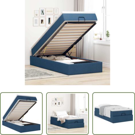 Colchón de muelles -  Estructura de cama otomana con colchón tela azul 90x190 cm