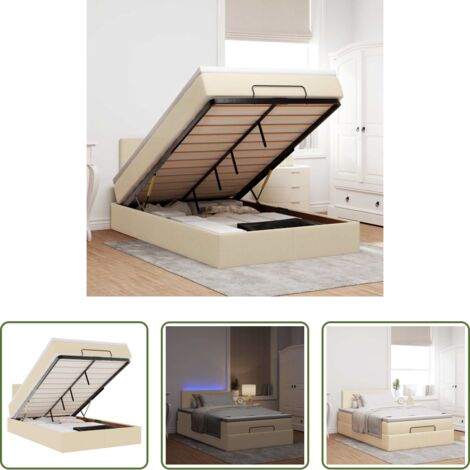 Colchón de muelles -  Estructura de cama otomana con colchón tela crema 120x200 cm