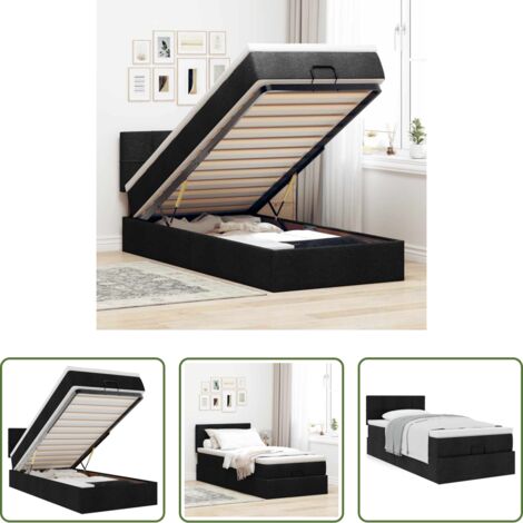 Colchón de muelles -  Estructura de cama otomana con colchón tela negra 80x200cm