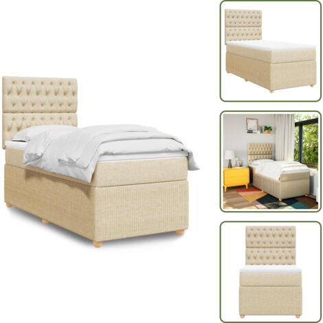 Colchón de muelles - vidaXL Cama box spring con colchón tela color crema 90x190 cm - Cama de muelles