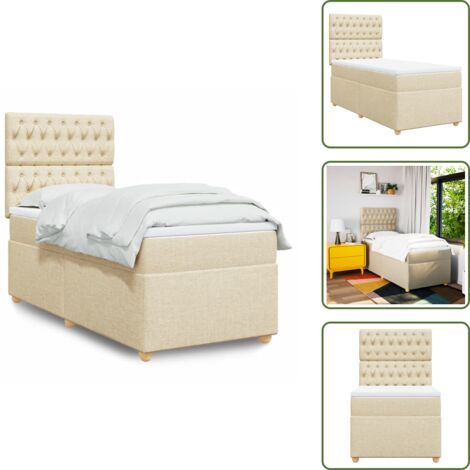 Colchón de muelles - vidaXL Cama box spring con colchón tela color crema 90x190 cm - Cama de muelles