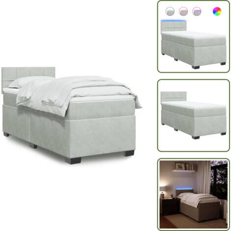 Colchón de muelles - vidaXL Cama box spring con colchón terciopelo gris claro 90x190 cm - Cama con cabecero