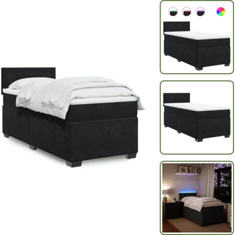 Colchón de muelles - vidaXL Cama box spring con colchón terciopelo negro 100x200 cm - Cama de muelles