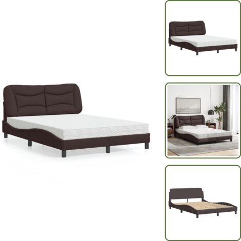 Colchón de PU - vidaXL Cama con colchón Hvar tela marrón oscuro 140x190 cm - Cama de madera