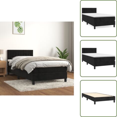 Colchón de terciopelo - vidaXL Cama box spring con colchón terciopelo negro 80x200 cm - Cama con cabecero ajustable