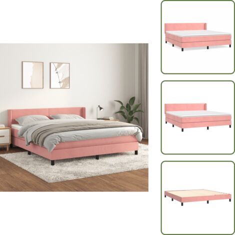 Colchón de terciopelo - vidaXL Cama box spring con colchón terciopelo rosa 160x200 cm - Cama con cabecero ajustable