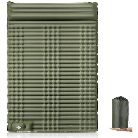 Colchón doble autoinflable LIFCAUSAL para camping con bomba de pie incorporada y almohadas incluidas, ideal para senderismo y trekking ligero.