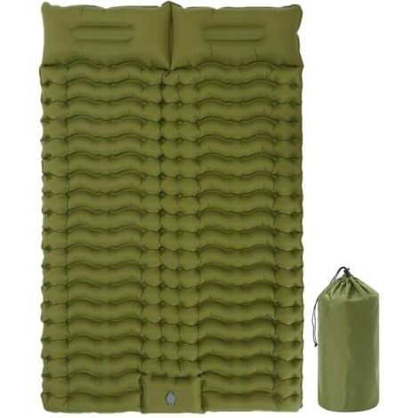 Colchón doble para dormir, compacto, extra grueso, con almohada, bomba de pie integrada, impermeable, autoinflable para acampar, exteriores y tiendas de campaña.