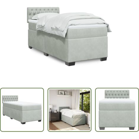 Colchón ensacado -  Cama box spring con colchón terciopelo gris claro 90x190 cm