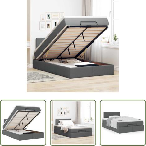 Colchón ensacado -  Cama otomana con colchón gris oscuro 120x200 cm tela