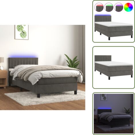 Colchón ensacado - vidaXL Cama box spring colchón y LED terciopelo gris oscuro 80x200 cm - Cama con terciopelo