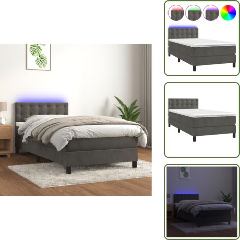 Colchón ensacado - vidaXL Cama box spring colchón y LED terciopelo gris oscuro 80x200 cm - Cama con terciopelo
