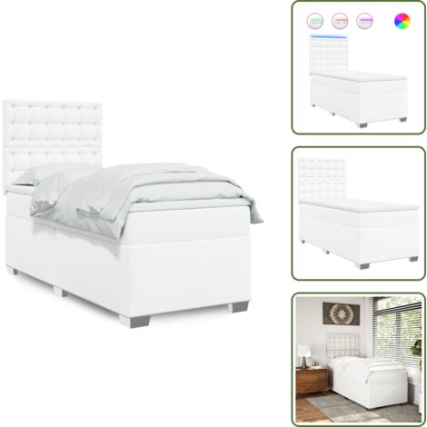 Colchón ensacado - vidaXL Cama box spring con colchón cuero sintético blanco 100x200 cm - Cama con cabecero ajustable
