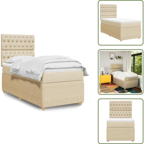 Colchón ensacado - vidaXL Cama box spring con colchón tela color crema 80x200 cm - Cama de muelles