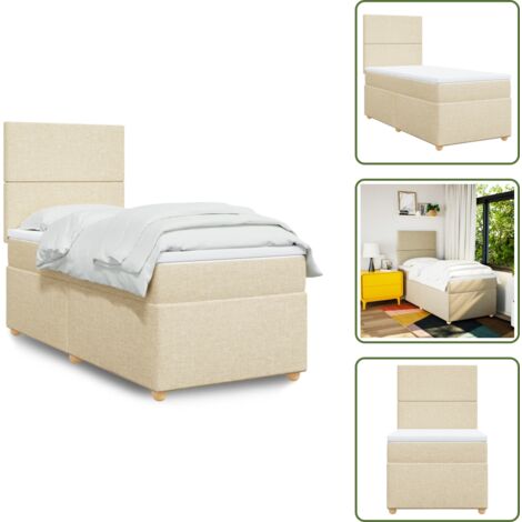 Colchón ensacado - vidaXL Cama box spring con colchón tela color crema 90x190 cm - Cama de muelles