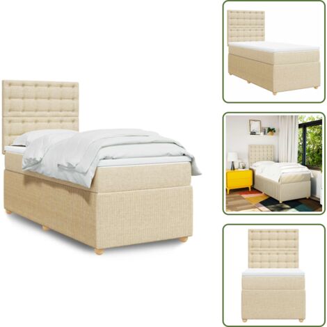 Colchón ensacado - vidaXL Cama box spring con colchón tela color crema 90x190 cm - Cama de muelles