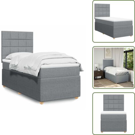 Colchón ensacado - vidaXL Cama box spring con colchón tela gris claro 90x200 cm - Cama de muelles