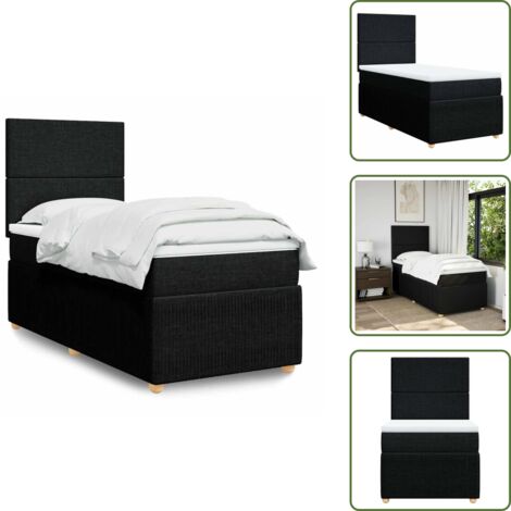 Colchón ensacado - vidaXL Cama box spring con colchón tela negro 90x200 cm - Cama de muelles