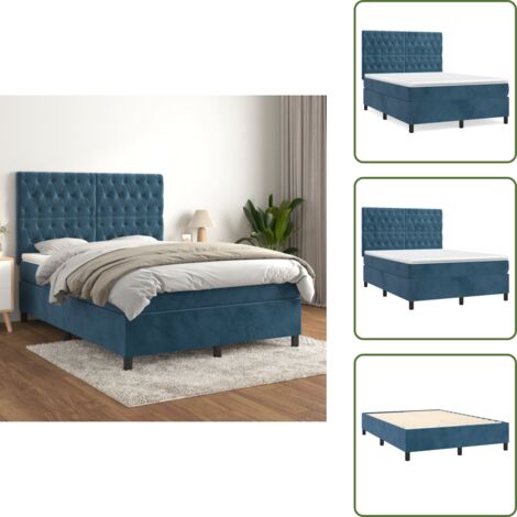 Colchón ensacado - vidaXL Cama box spring con colchón terciopelo azul oscuro 140x190 cm - Cama con cabecero ajustable