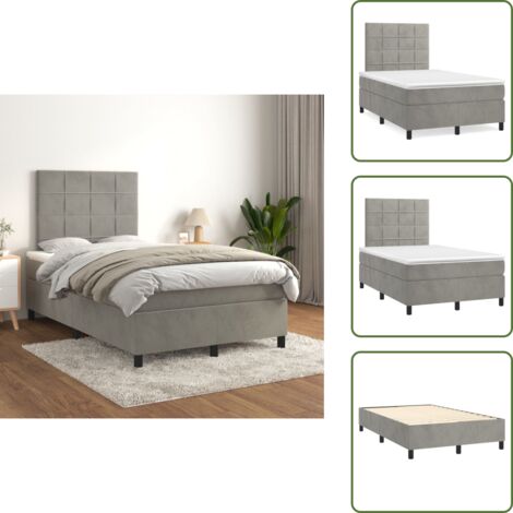 Colchón ensacado - vidaXL Cama box spring con colchón terciopelo gris claro 120x200 cm - Cama de espuma