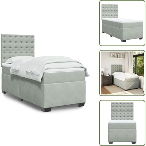 Colchón ensacado - vidaXL Cama box spring con colchón terciopelo gris claro 90x190 cm - Cama de muelles