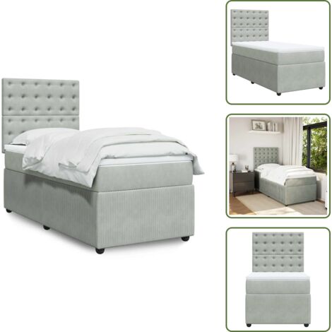 Colchón ensacado - vidaXL Cama box spring con colchón terciopelo gris claro 90x190 cm - Cama de muelles