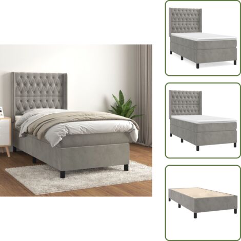Colchón ensacado - vidaXL Cama box spring con colchón terciopelo gris claro 90x190 cm - Cama de muelles