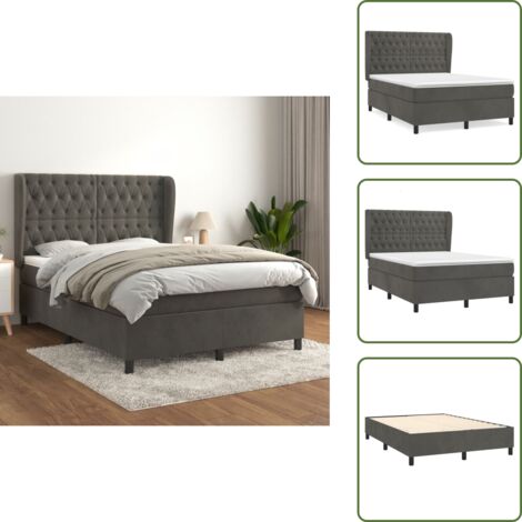 Colchón ensacado - vidaXL Cama box spring con colchón terciopelo gris oscuro 140x190 cm - Cama de muelles