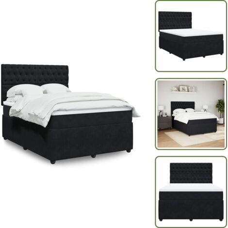 Colchón ensacado - vidaXL Cama box spring con colchón terciopelo negro 140x190 cm - Cama de muelles