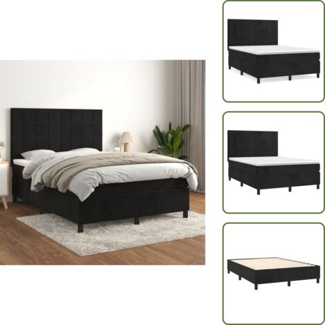 Colchón ensacado - vidaXL Cama box spring con colchón terciopelo negro 140x190 cm - Cama de terciopelo