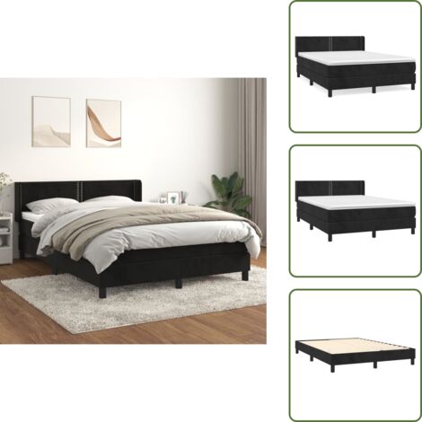 Colchón ensacado - vidaXL Cama box spring con colchón terciopelo negro 140x200 cm - Cama de espuma