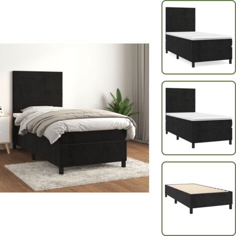 Colchón ensacado - vidaXL Cama box spring con colchón terciopelo negro 90x200 cm - Cama de terciopelo