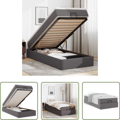Colchón -  Estructura cama otomana colchón cuero sintético gris 90x200 cm